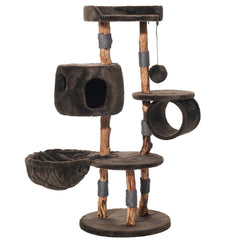 Kratzbaum "GENA" mit mehreren Ebenen, Höhle, Tunnel und Spielzeugkugel für Katzen – stabil und gemütlich.