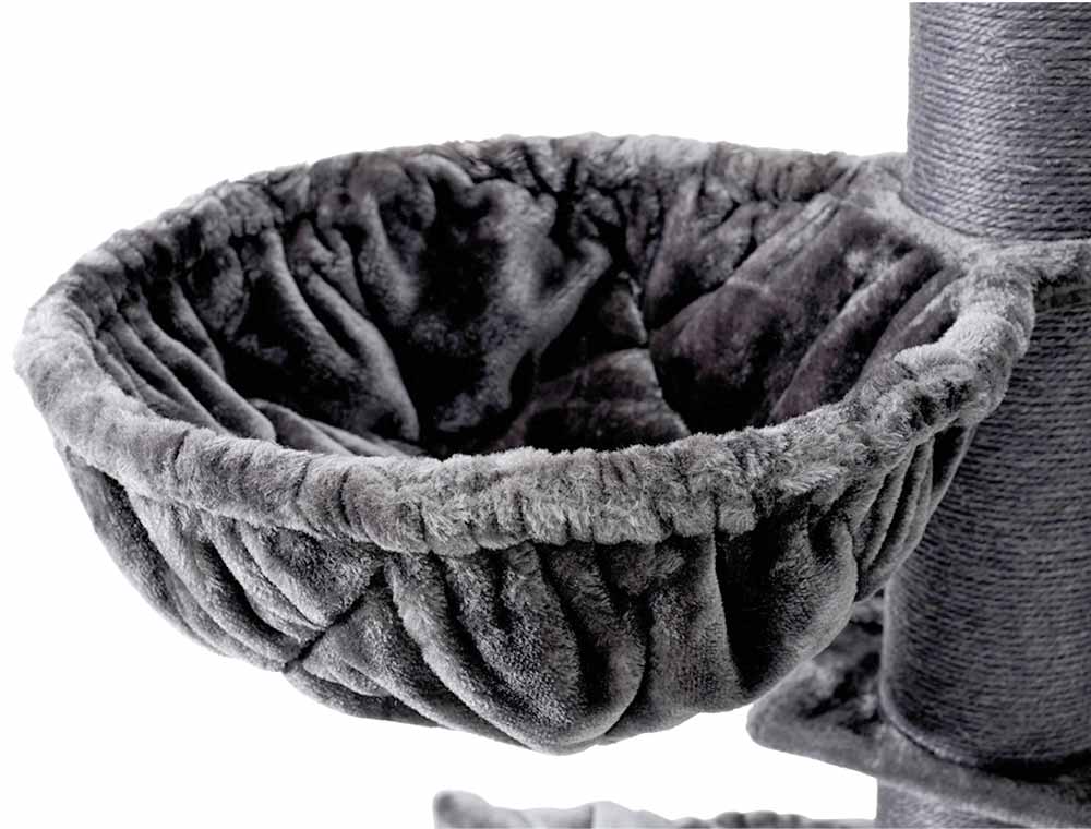 Gemütliche graue Kuschelhängematte für Katzen, plüschig und mit elastischem Rand für optimalen Komfort.