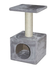 Grau "COMO" Kratzbaum für Katzen mit Höhle, Sisal-Stamm und Plattform für gemütliches Spielen und Entspannen.