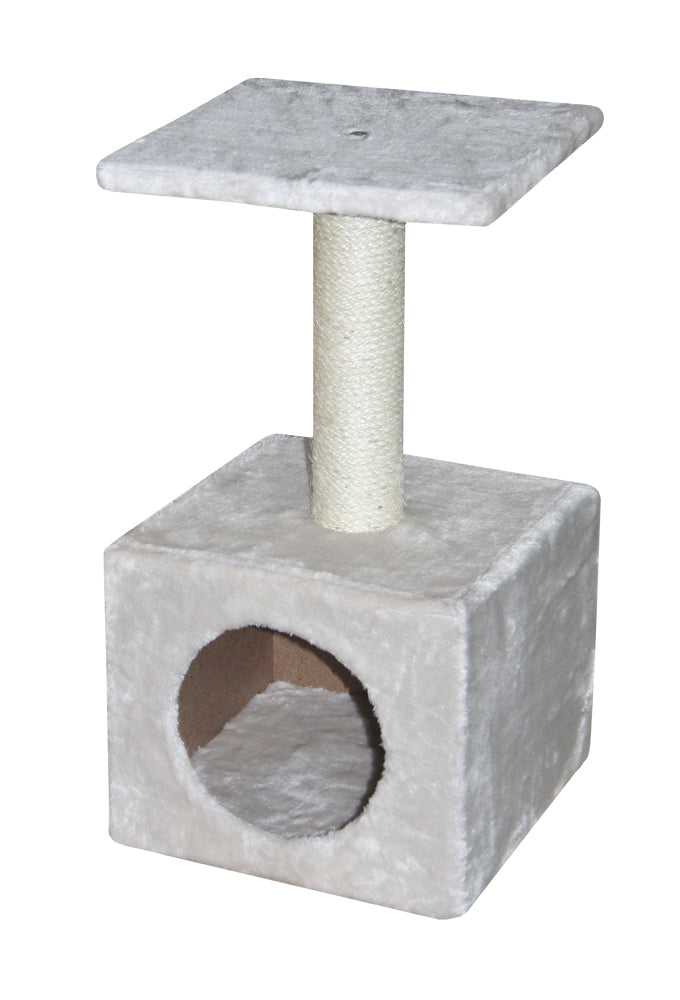 Katzenkratzbaum Classic COMO in hellem Grau mit quadratischer Basis und Sisalsäule für Spiel und Entspannung.