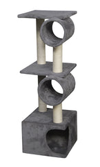 "Grauer Kratzbaum Classic LIDO mit mehreren Ebenen, Röhren und Sisal-Stangen für Katzen."