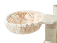 Weicher, runder Katzenkorb FREDO aus cremefarbenem Stoff, ideal zum Entspannen und Schlafen für Katzen.