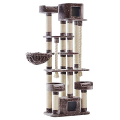 Kratzbaum KYLA mit Plattformen, Sisal-Seilen, Höhlen und Hängematte für Katzen zum Spielen und Entspannen.