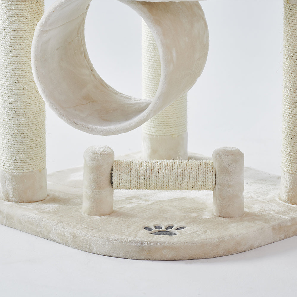 "Hochwertiger Kratzbaum ELIF mit Sisalumwickelten Säulen und weicher, gepolsterter Bodenfläche für Katzen."