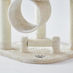 "Hochwertiger Kratzbaum ELIF mit Sisalumwickelten Säulen und weicher, gepolsterter Bodenfläche für Katzen."