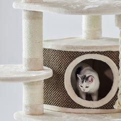 Moderner Kratzbaum ELIF für Katzen mit mehreren Ebenen und Sisalstämmen, ideal zum Spielen und Entspannen.