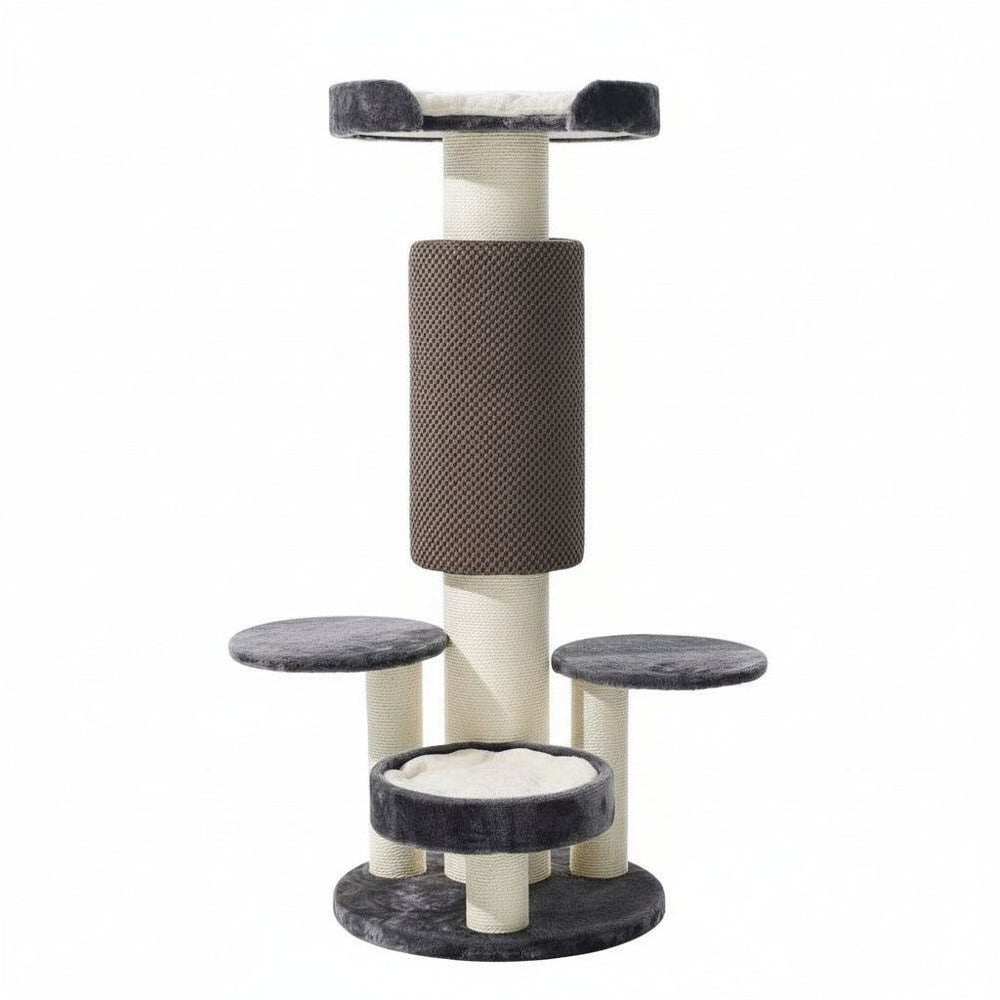 Hochwertiger Kratzbaum "Arto" mit Plattformen und Kratzflächen, ideal für spielende Katzen.