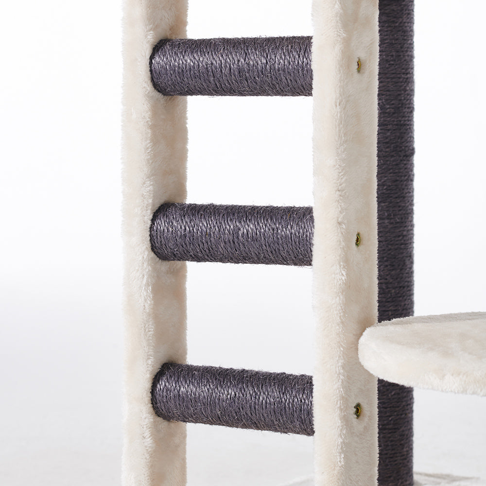 "Kratzbaum DONACO mit geflochtenen Säulen und weicher Plattform für Katzen zum Spielen und Entspannen."