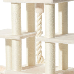 Heller cremefarbener Kratzbaum USAK für Katzen mit plüschigen Ebenen und Sisalsäulen zum Kratzen und Spielen.