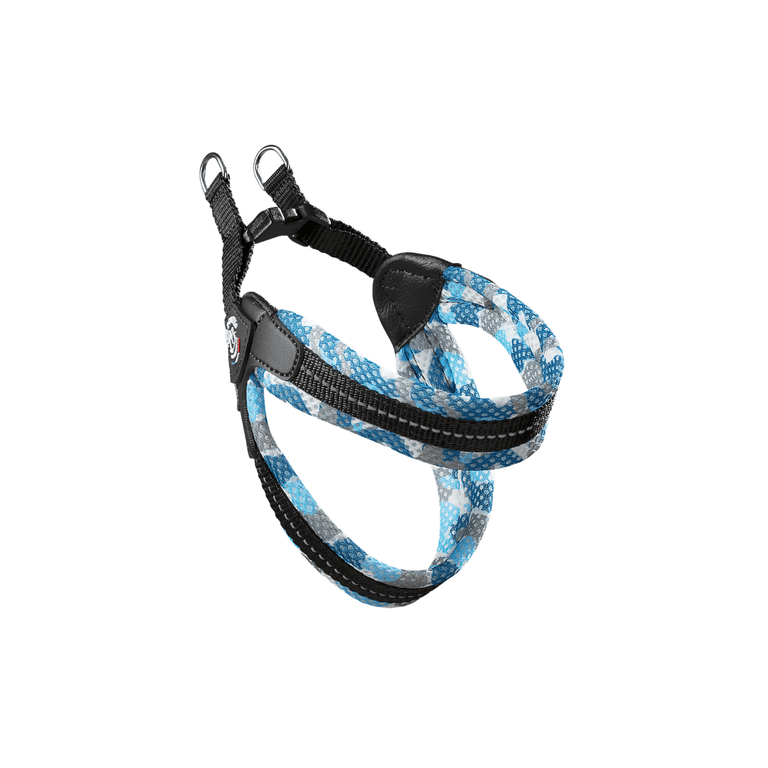 "Hundegeschirr Easy Fit Click Mesh in Blau und Grau mit zwei D-Ringen aus strapazierfähigem Material und gepolstertem Design."