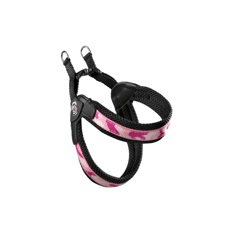 Hundegeschirr Easy Fit Click Penny Mesh in Schwarz mit pinken und weißen Akzenten, atmungsaktiv für optimalen Komfort.