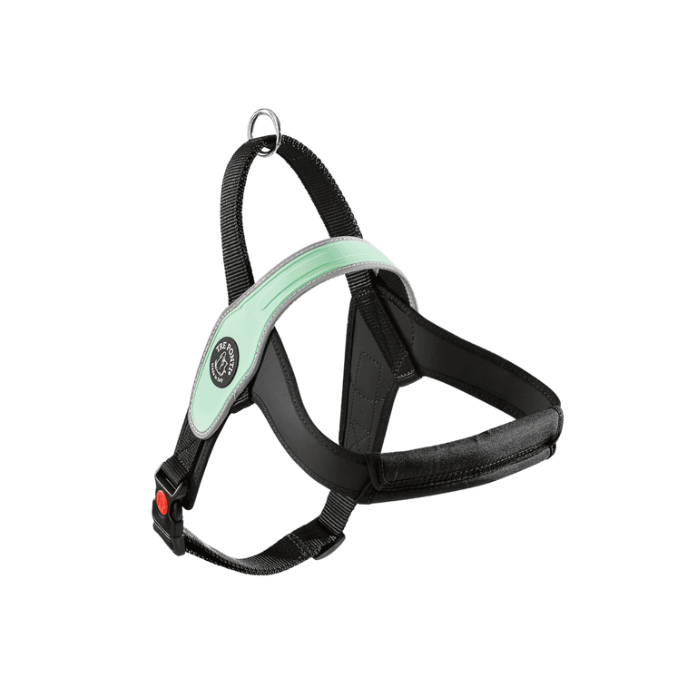 Ergonomisches Hundegeschirr in Hellgrün mit gepolsterten Bereichen und robustem Rückengurt für optimalen Tragekomfort.