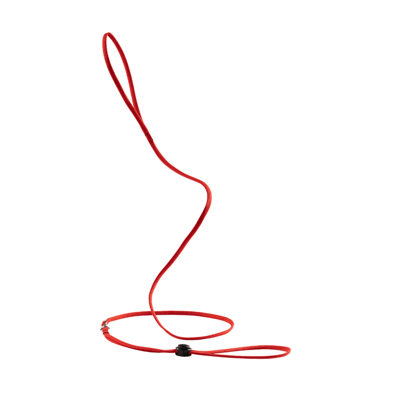 Flexibles rotes Kabel mit schwarzer Halterung in minimalistischer geschlungener Form.