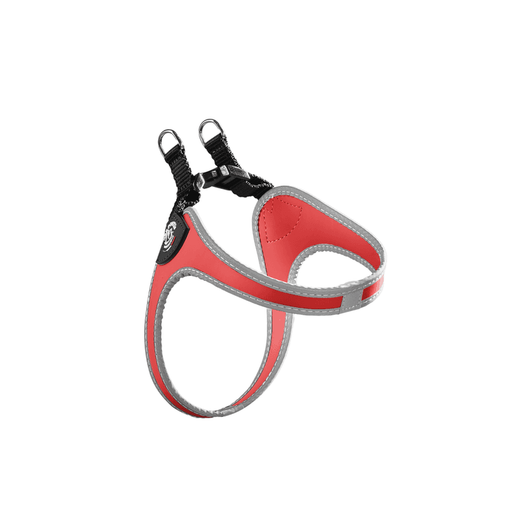 Ergonomisches rot-graues Geschirr für Hunde mit verstellbaren Riemen und strapazierfähigem, wasserabweisendem Stoff.