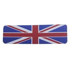 Rechteckige Velcro Labels mit Union Jack-Design in Blau, Rot und Weiß auf abgerundeten Ecken.
