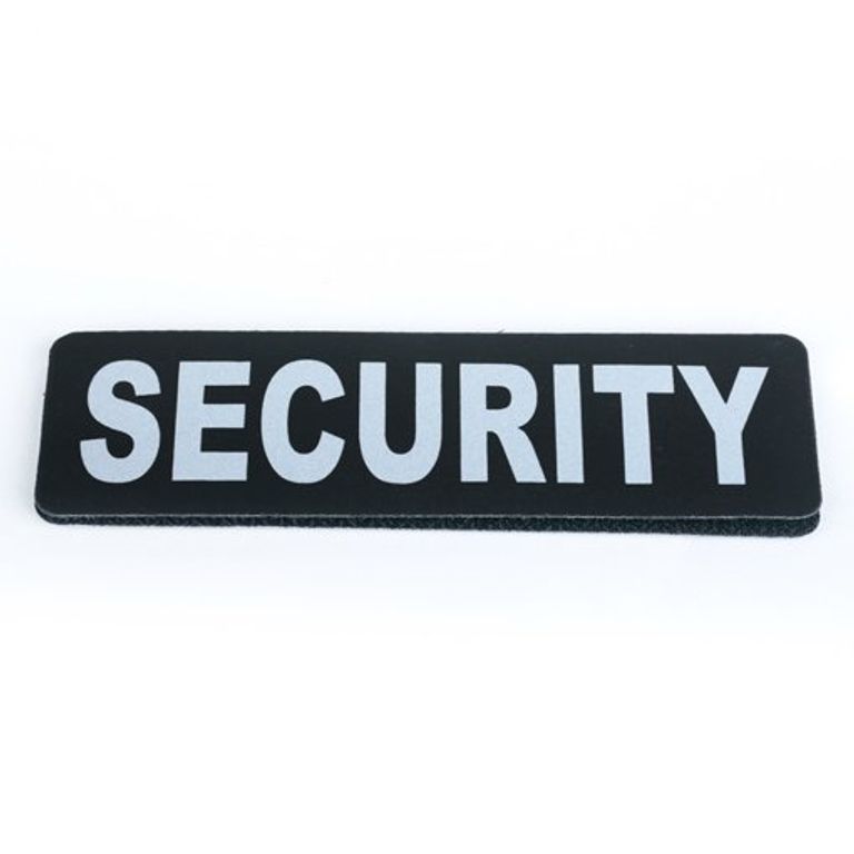 Schwarzes Sicherheitslabel mit weißem Schriftzug "SECURITY" für den Einsatz im Sicherheitsbereich.