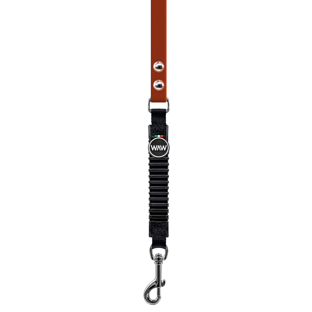 Hundeleine ICON VILLAGE in Orange-Schwarz, elastisch mit Karabiner und Logo-Patch, 180 cm lang.