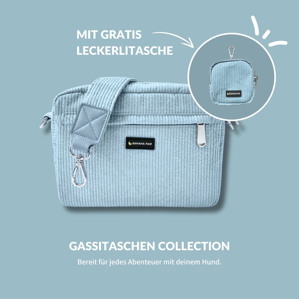 Gassitasche Cord + Leckerlitasche (Soft Sky)