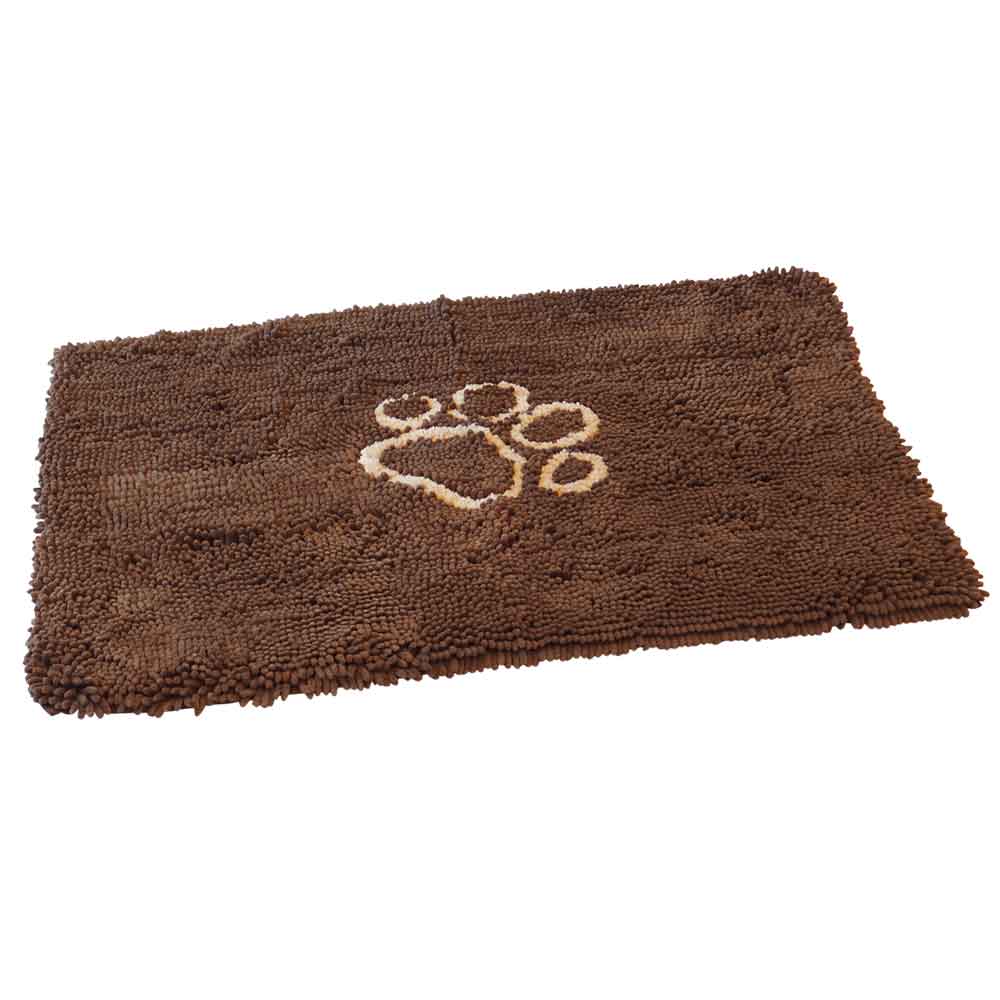 Braune Schmutzfangmatte DRY & CLEAN mit reliefartigem Pfotenabdruck und strukturierter Oberfläche für saubere Eingänge.
