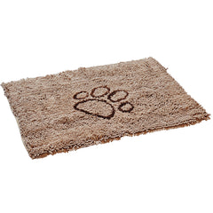 Beigefarbene Schmutzfangmatte DRY & CLEAN mit braunem Pfotenabdruck und flauschiger, strukturierter Oberfläche.