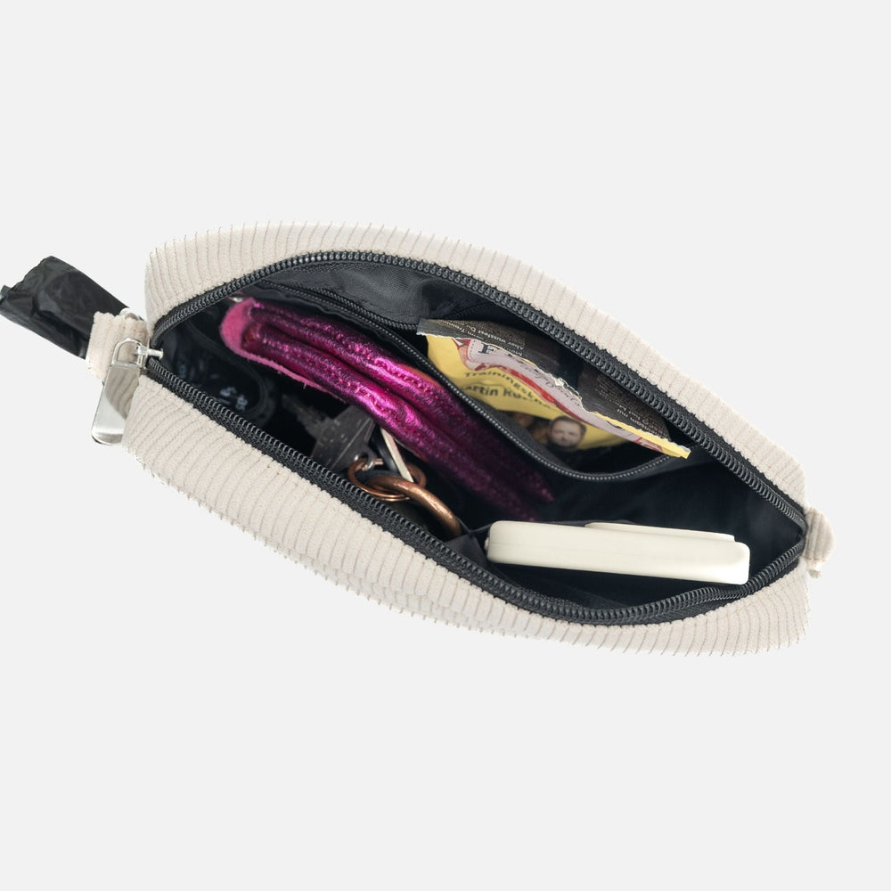 Gassitasche Cord + Leckerlitasche (Creme Deluxe)