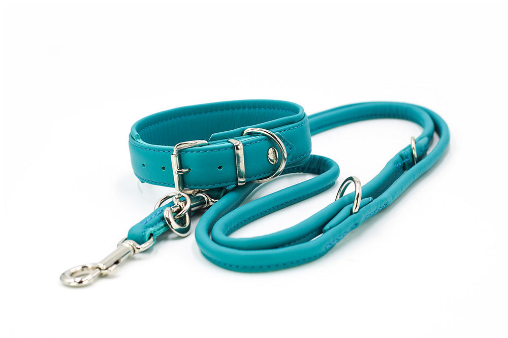 Halsband Klassik Soft in kräftigem Türkis mit stabiler Schlaufe und Karabinerhaken für Hunde.