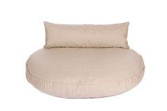 Beigefarbenes rundes Kissen mit Rückenlehne, weich, ideal als Sitzgelegenheit oder Bodenkissen, 2-teiliges Bezug Set LUNA LOUNGE.