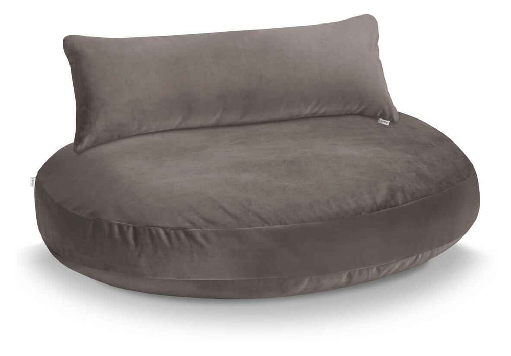 Modernes, rundes Hundebett OXFORD in Dunkelgrau mit samtiger Oberfläche und erhöhter Rückenlehne für optimalen Komfort.