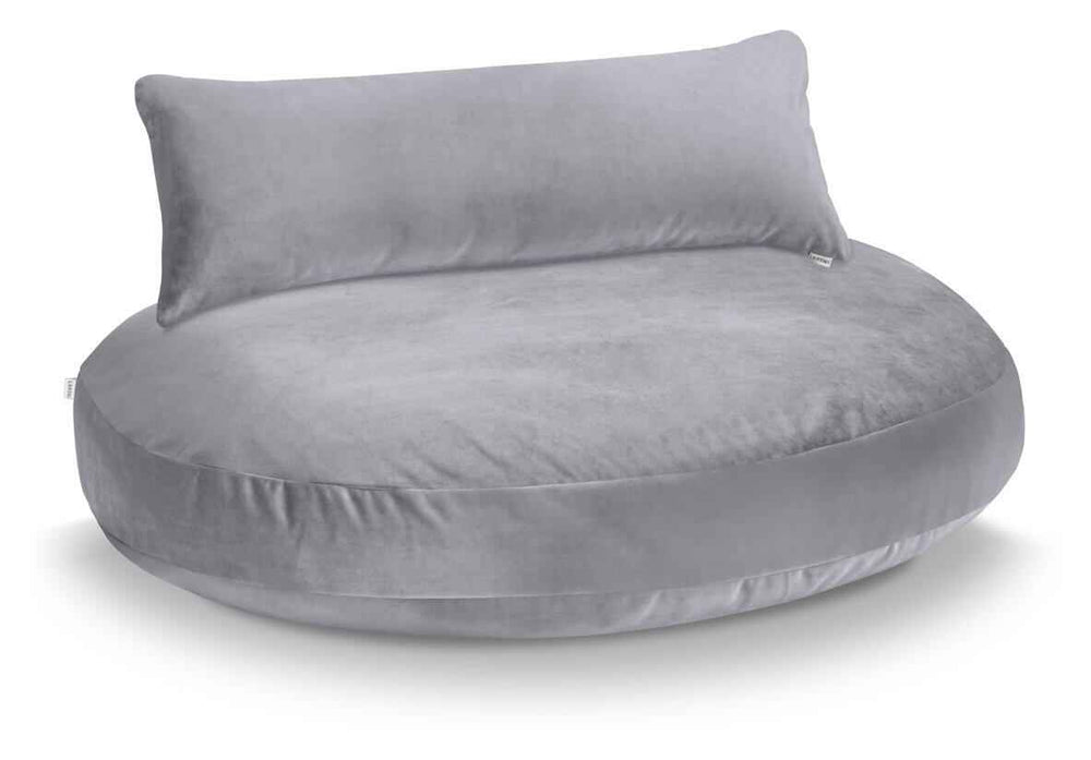 Rundes graues Hundebett OXFORD mit weicher, gepolsterter Rückenlehne für optimalen Komfort und Stil.