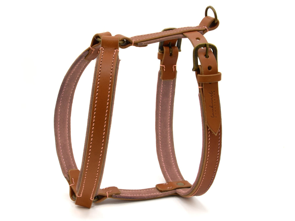 Robustes Hundegeschirr WILDFANG aus Leder in Braun- und Beigetönen mit eleganten Details und verstellbaren Schnallen.