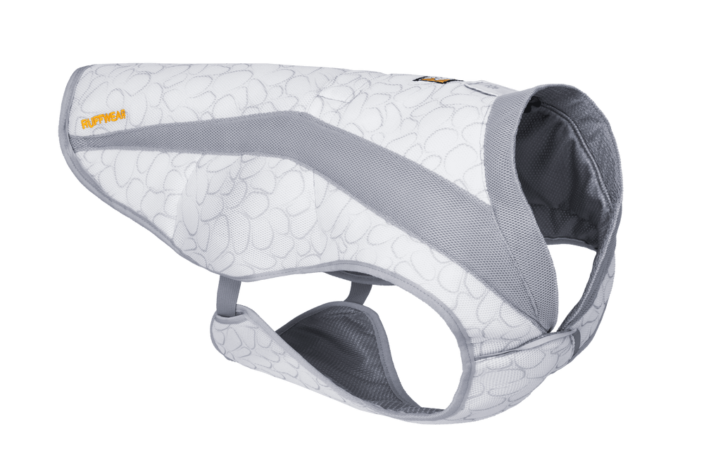 "Swamp Cooler™ Kühlweste für Hunde in Weiß mit grauen Akzenten, ergonomischer Schnitt für optimalen Komfort."