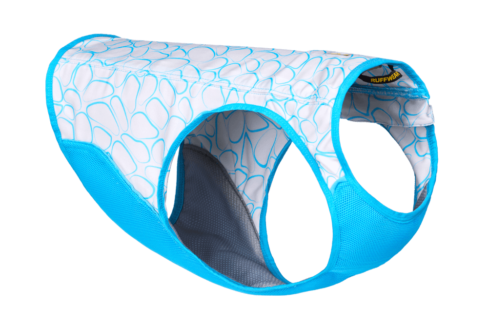 "Kühlende Hundeweste Swamp Cooler Zip™ in bunten Farben mit atmungsaktivem Netz und blauem Rand für heiße Tage."