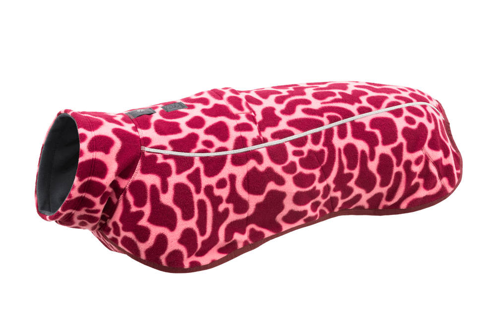 Hundemantel aus weichem Material im pinken Giraffenmuster für Komfort und Wärme. Ideal für kalte Tage.