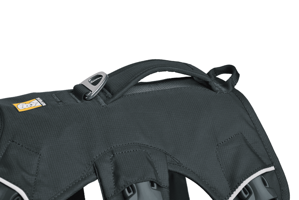 "Dunkler Web Master™ Hundegeschirr mit stabilen Tragegriff und reflektierenden Details, ideal für Outdoor-Aktivitäten."