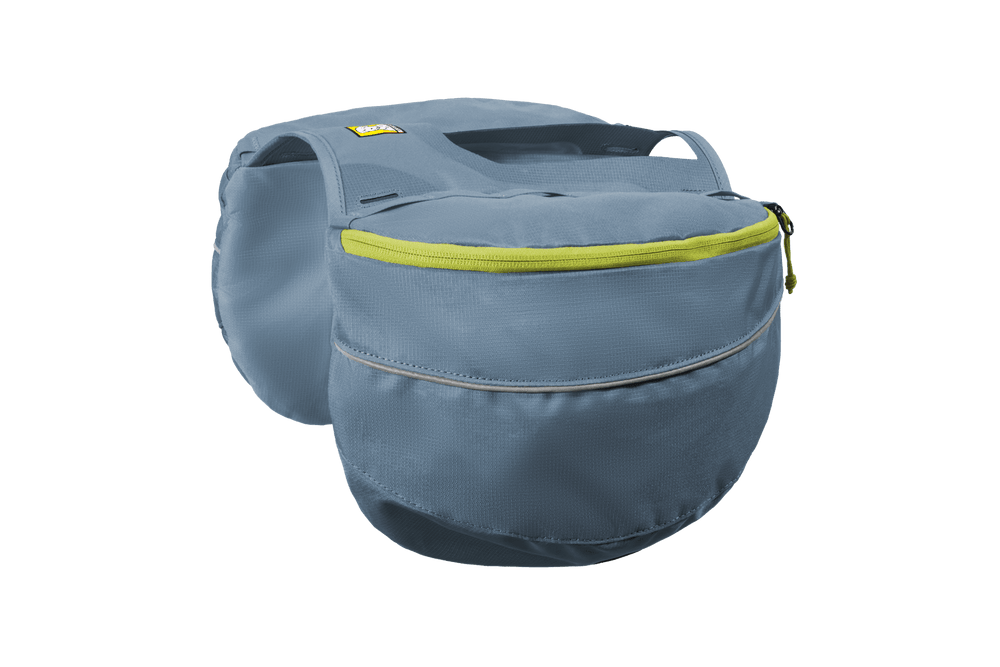 Blauer Palisades™ Rucksack mit grünem Reißverschluss, praktische Form, Hauptfach und Außentasche, flexible Gurte.