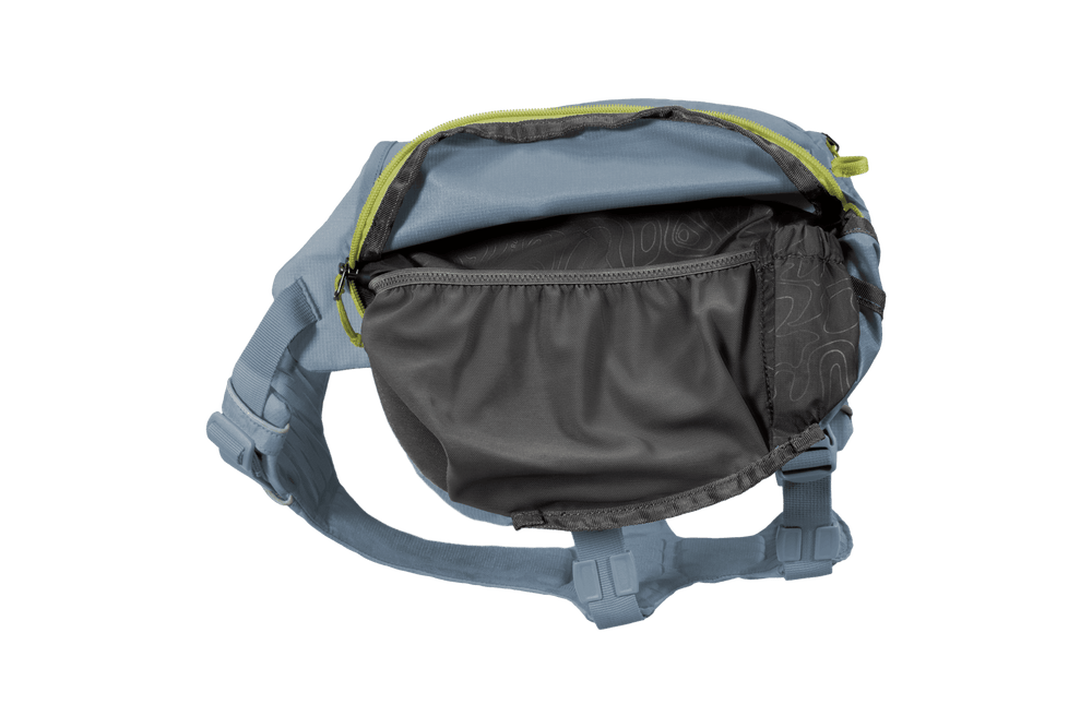 Innenansicht des blauen Palisades™ Rucksacks mit grauem Futter und schwarz Netz-Tasche zur Organisation von Kleinigkeiten.