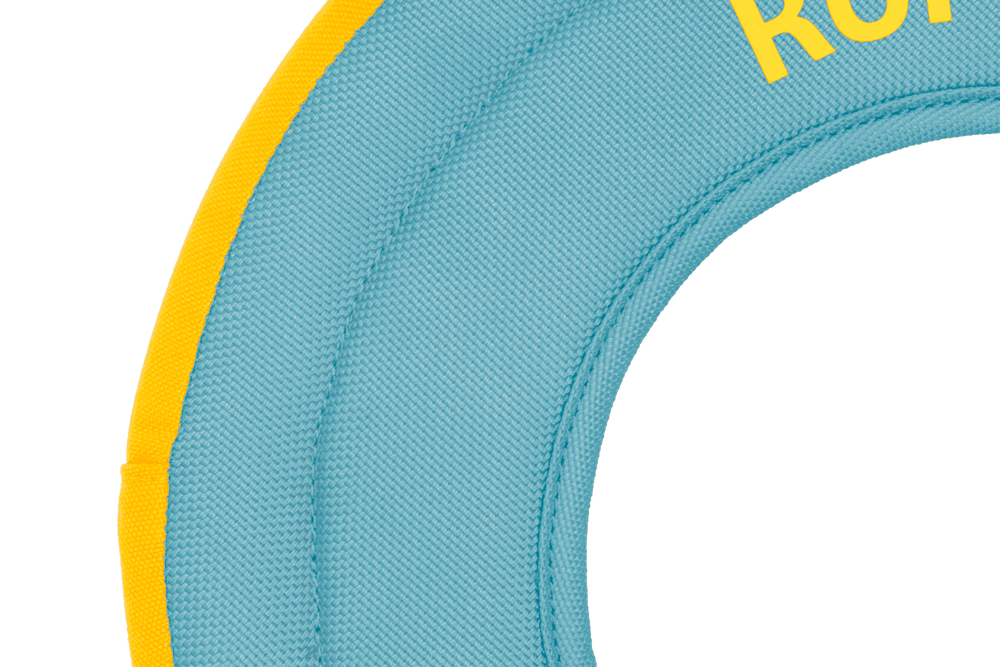 Blauer Hydro Plane™ Frisbee mit gelbem Rand und "KONFETTI"-Schriftzug, ideal für Wasser- und Wurfspiele.