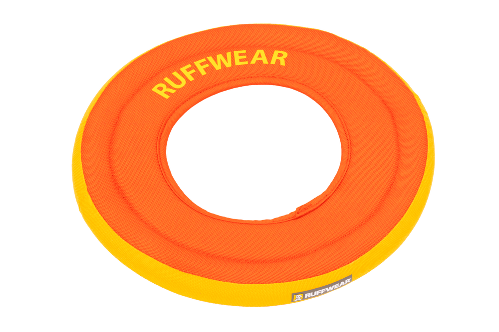 "Hydro Plane™ Wurfspielzeug für Hunde in Orange und Gelb mit RUFFWEAR-Logo, schwimmfähig und ideal für Spiel im Wasser."