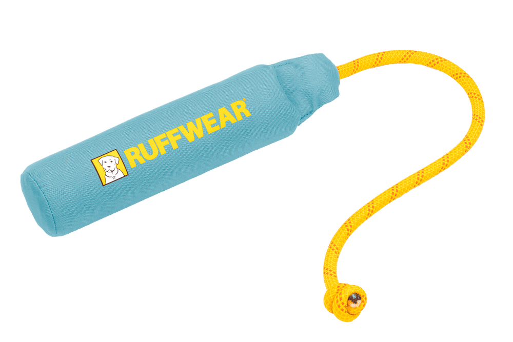 Hundespielzeug Lunker™ in Blau mit gelbem Schriftzug, ideal zum Wurf und Spielen am Wasser.