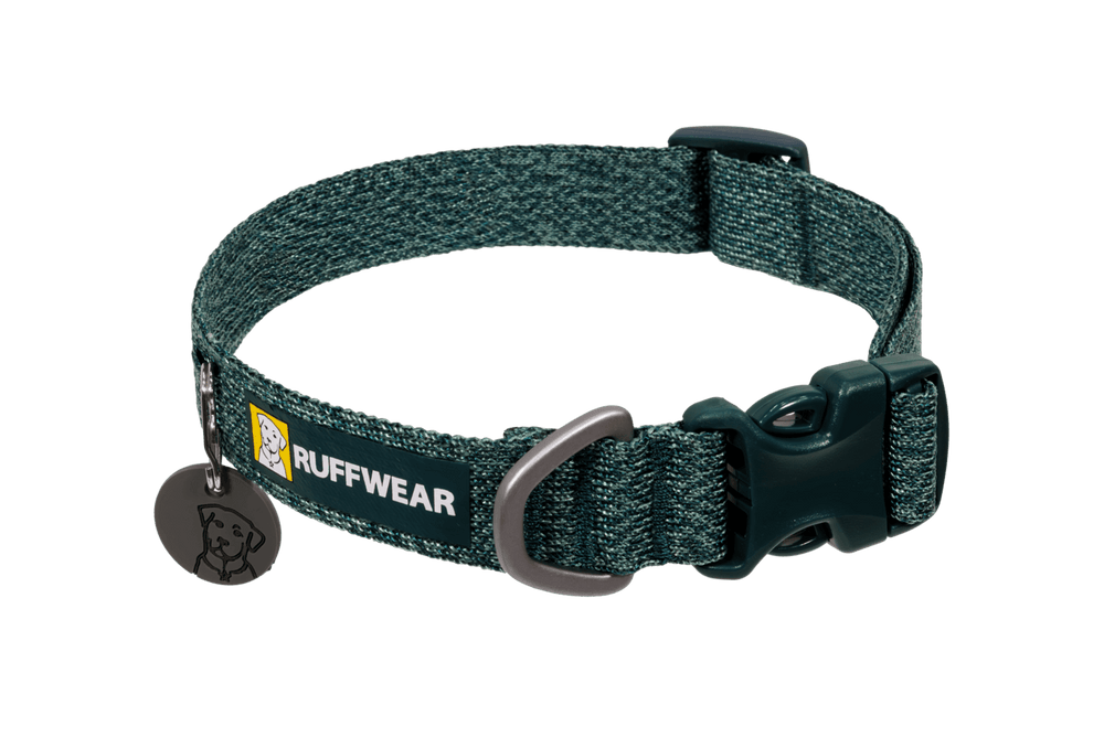 Dunkelgrünes Ruffwear Front Range™ Flex Halsband, strapazierfähig mit robuster Schnalle und Haltering für Leine.