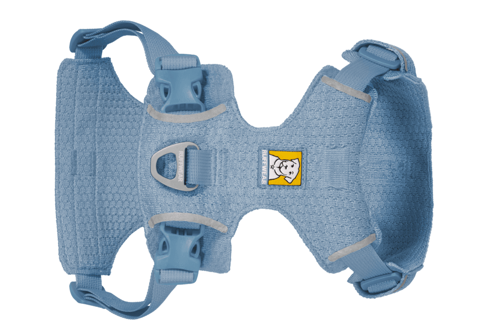 Hellblaues Hundegeschirr von Front Range® Flex mit verstellbaren Riemen und stabilen Griff für optimalen Tragekomfort.