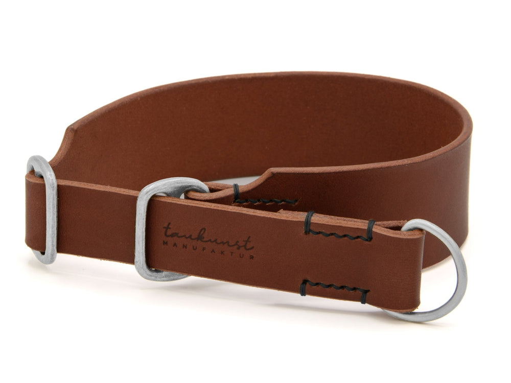 Braunes Lederhalsband mit D-Ringen, ideal für Hunde, robust und stilvoll, perfekt für Outdoor-Aktivitäten.