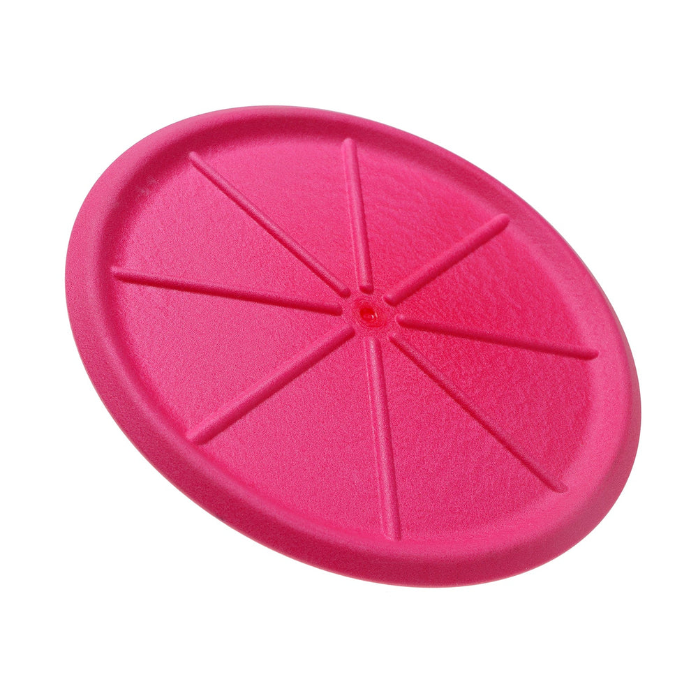 Runde, pinke DOOG Fetch-A-Disc aus Kunststoff, unterteilt in acht Segmente mit mittigem Loch. Ideal für Hundefreunde.