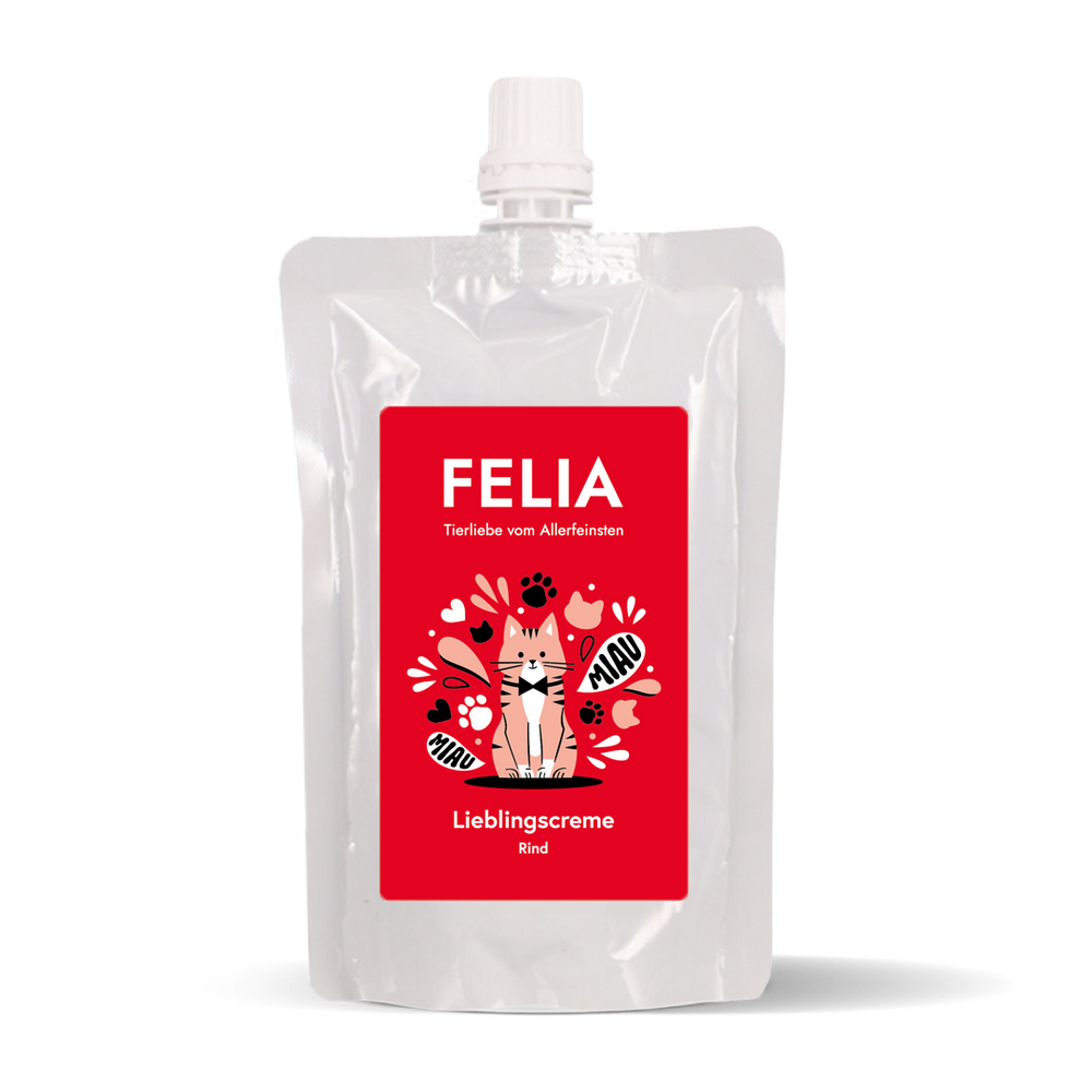 FELIA Lieblingscreme Rind 10er Set für Katzen, cremiger Snack mit intensivem Geschmack, ideal als Belohnung oder Futtertoppin
