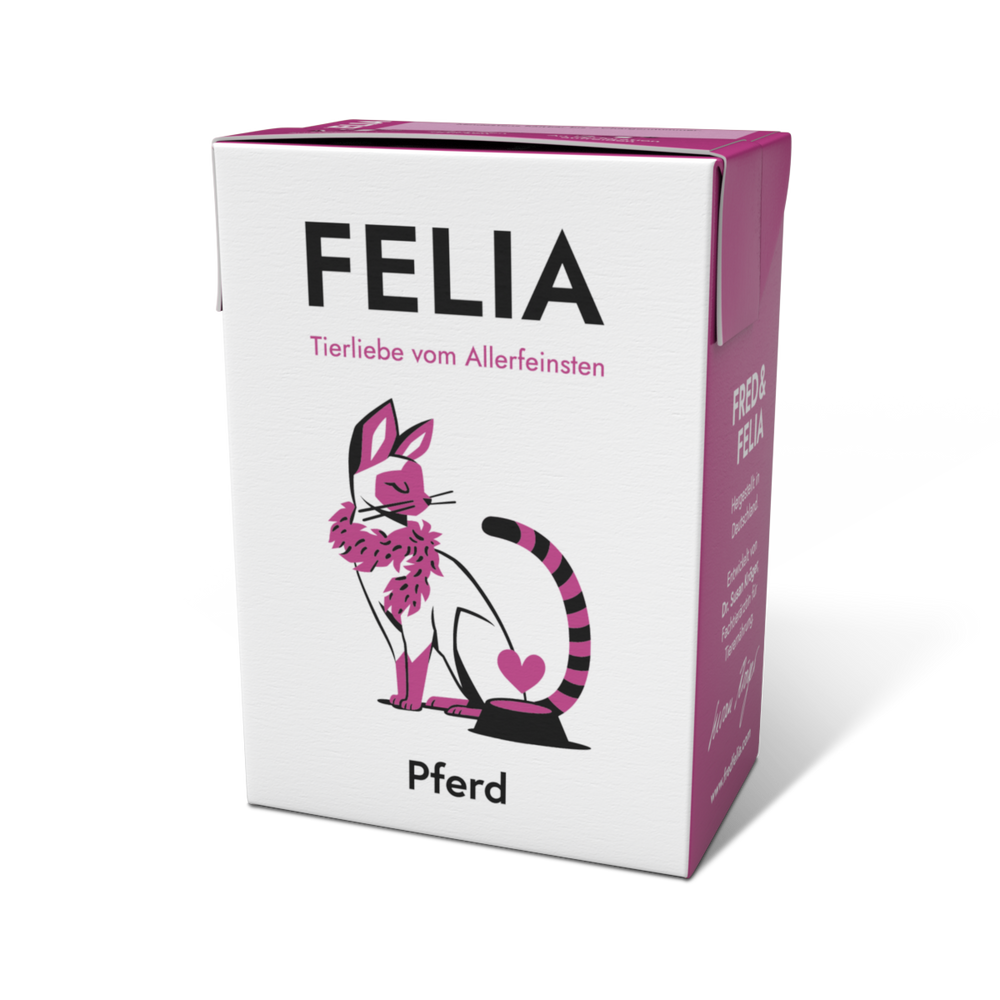 FELIA Pferd Katzenfutter 2er Set in eleganter Verpackung, hoher Fleischanteil, ohne Zusatzstoffe, für artgerechte Ernährung.