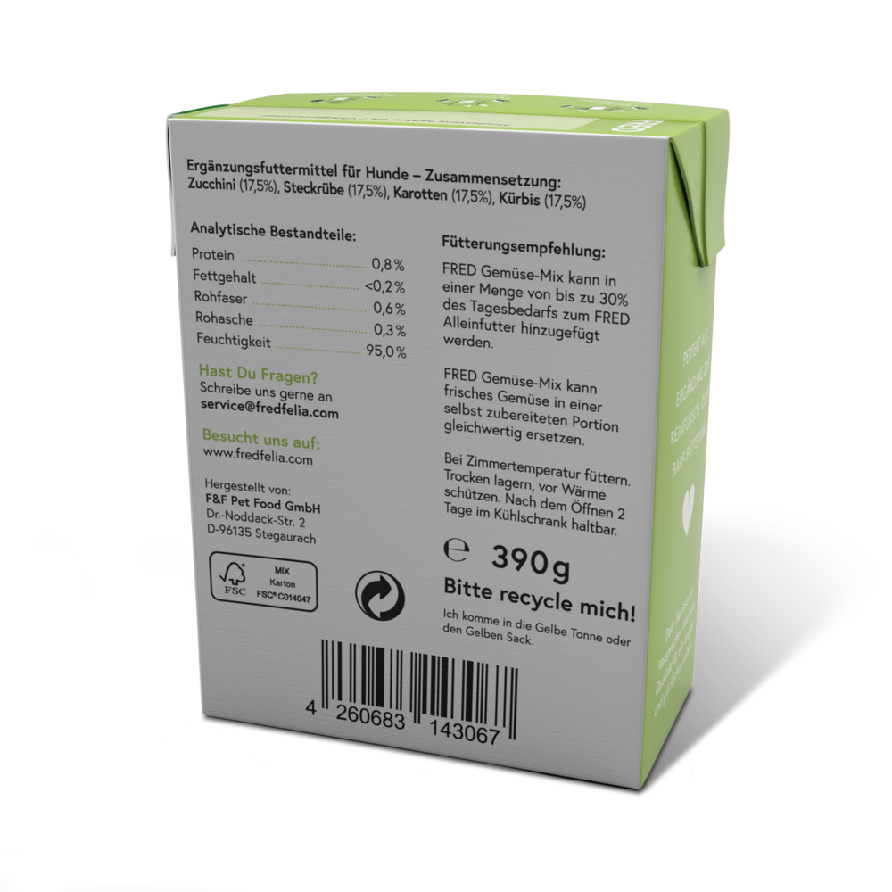 FRED Gemüse-Mix 2er Set für Hunde mit Zucchini, Karotten und Kürbis als gesunde Ergänzung zur Ernährung.