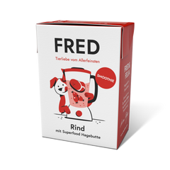 FRED Smoothie Rind mit Hagebutte in ansprechender Verpackung für Hunde als kalorienarmen Snack oder Topping