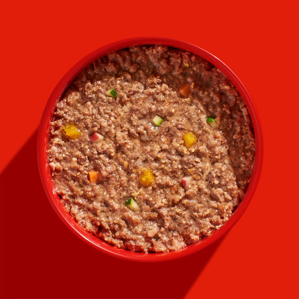 FELIA Rind 2er Set in roter Schüssel, hochwertige Rindermischung mit Gemüse, natürlich und ohne Zusätze.