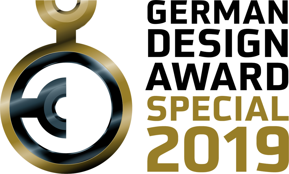 Logo des German Design Award 2019 in gold und schwarz, ausgezeichnet für das PRADO Hundebett ALLURE.