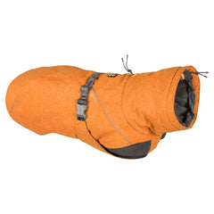 Orangefarbene Hundejacke Expedition Parka mit Kapuze, reflektierenden Streifen, Schnalle und Innenfutter für optimalen Schutz.